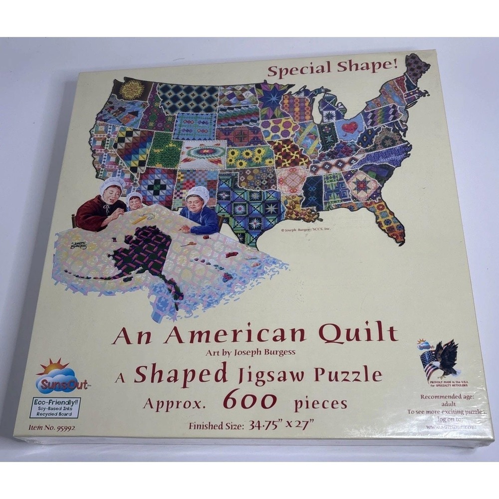 An American Quilt‎ Jigsaw Puzzle USA Map Shaped Sunsout 600 Pieces New & Sealed
